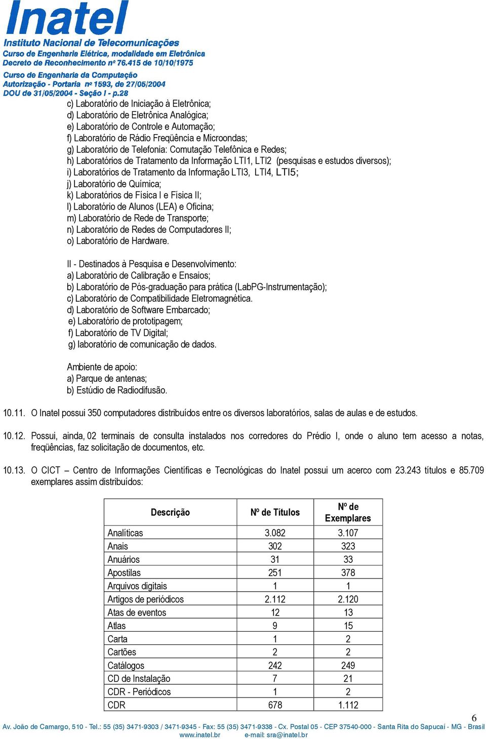 Química; k) Laboratórios de Física I e Física II; l) Laboratório de Alunos (LEA) e Oficina; m) Laboratório de Rede de Transporte; n) Laboratório de Redes de Computadores II; o) Laboratório de