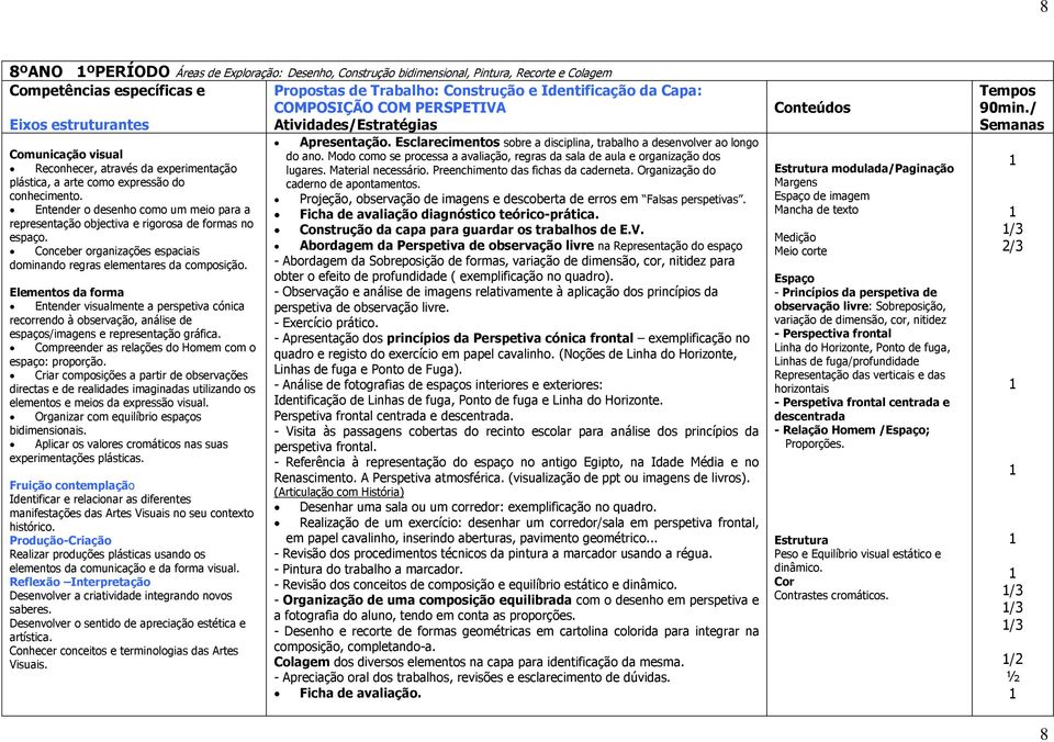 Conceber organizações espaciais dominando regras elementares da composição. Entender visualmente a perspetiva cónica recorrendo à observação, análise de espaços/imagens e representação gráfica.