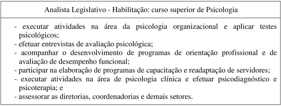 profissional e de avaliação de desempenho funcional; - participar na elaboração de programas de capacitação e readaptação de servidores; -