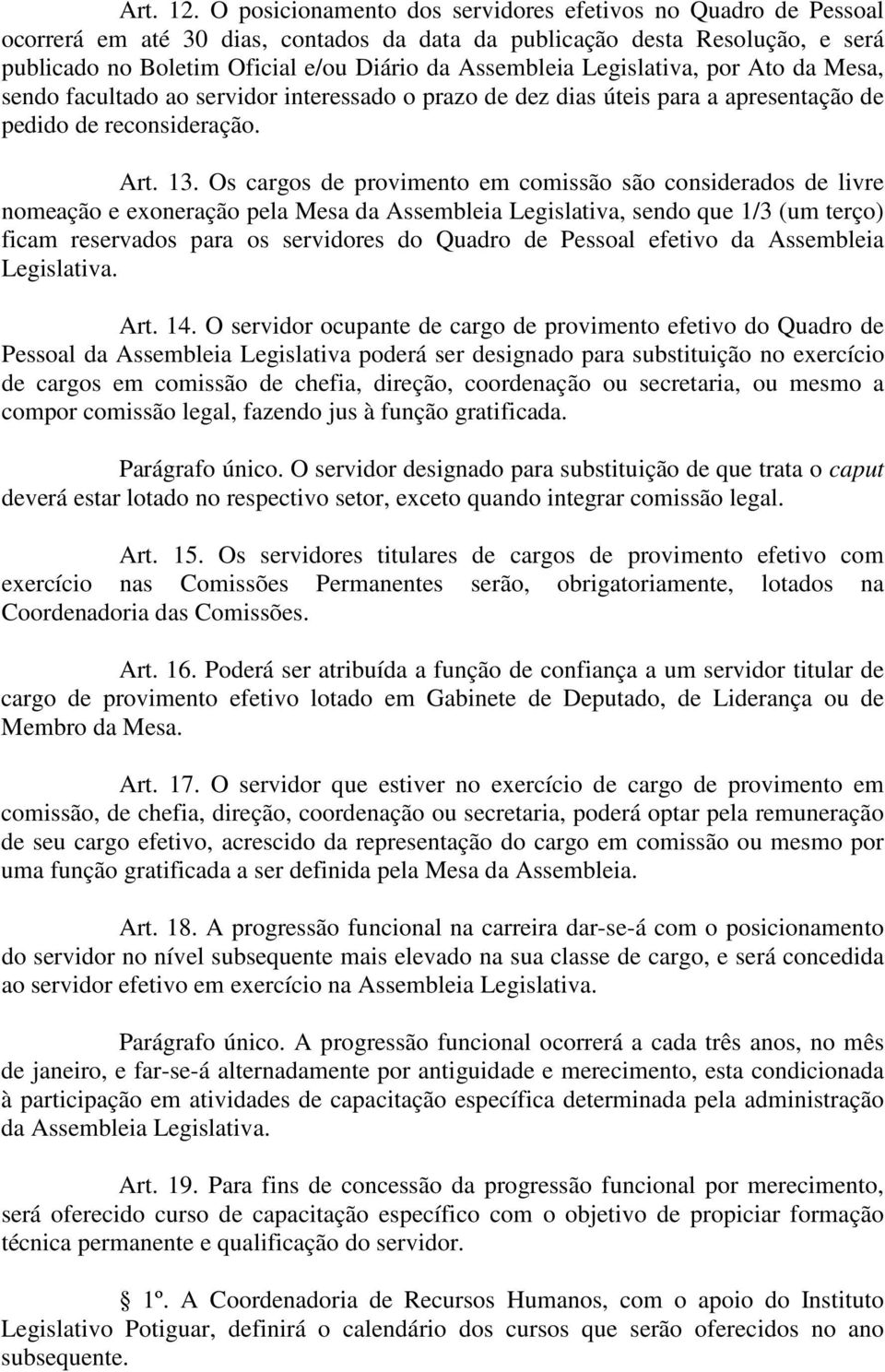 Legislativa, por Ato da Mesa, sendo facultado ao servidor interessado o prazo de dez dias úteis para a apresentação de pedido de reconsideração. Art. 13.