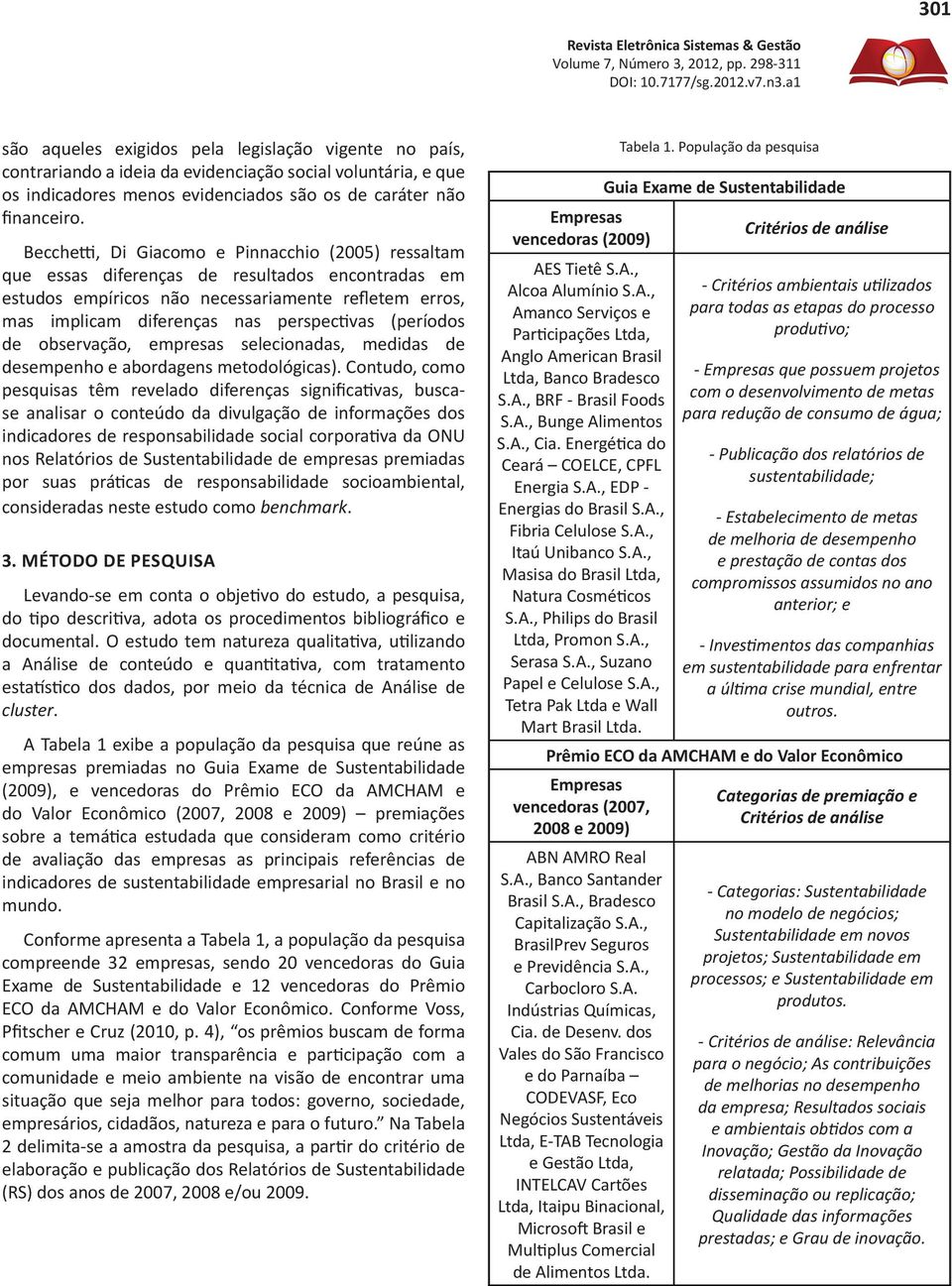 (períodos de observação, empresas selecionadas, medidas de desempenho e abordagens metodológicas).