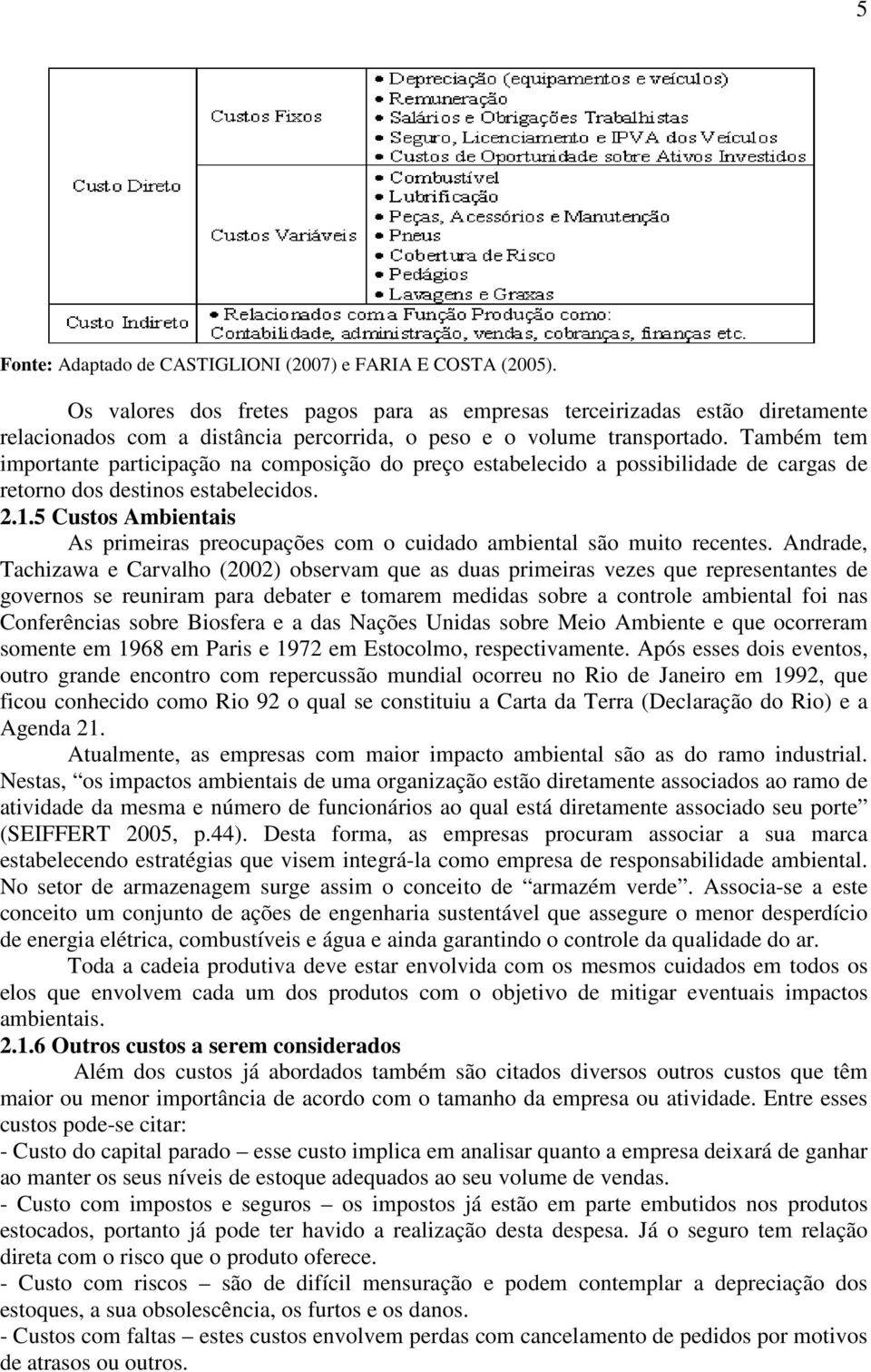 Também tem importante participação na composição do preço estabelecido a possibilidade de cargas de retorno dos destinos estabelecidos. 2.1.