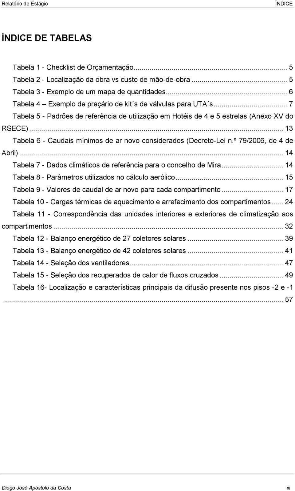 .. 13 Tabela 6 - Caudais mínimos de ar novo considerados (Decreto-Lei n.º 79/2006, de 4 de Abril)... 14 Tabela 7 - Dados climáticos de referência para o concelho de Mira.
