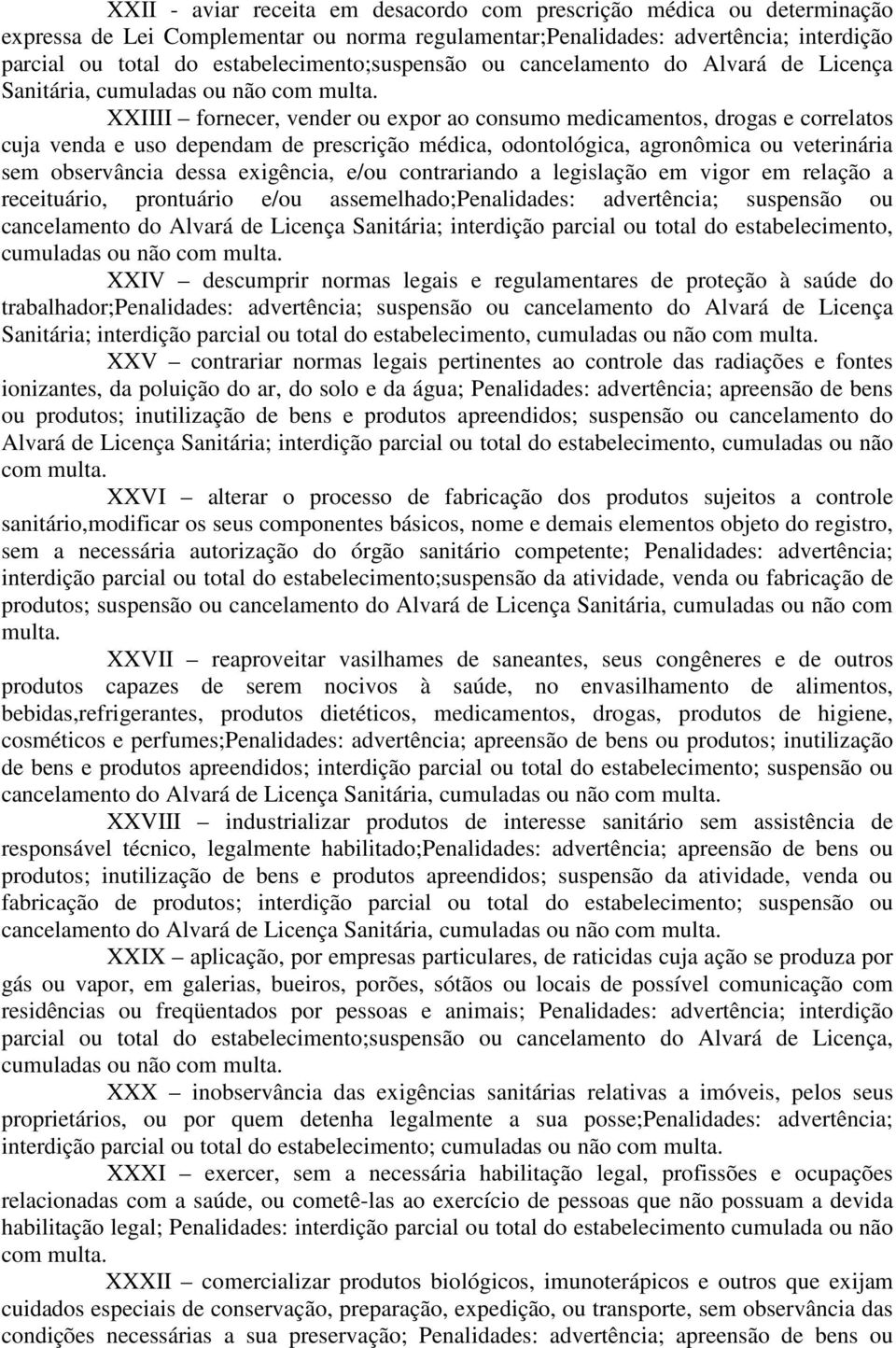 XXIIII fornecer, vender ou expor ao consumo medicamentos, drogas e correlatos cuja venda e uso dependam de prescrição médica, odontológica, agronômica ou veterinária sem observância dessa exigência,