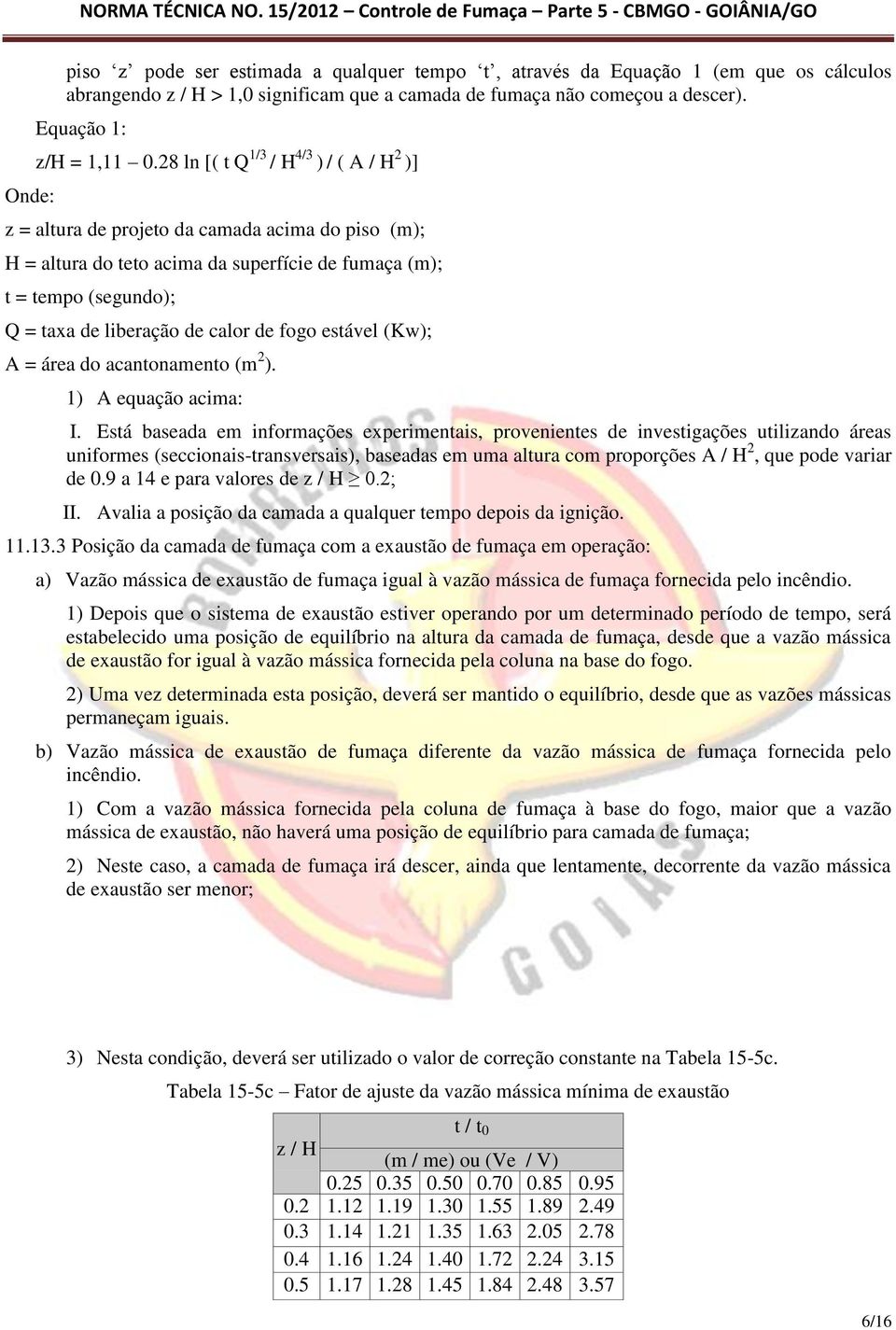 de fogo estável (Kw); A = área do acantonamento (m 2 ). 1) A equação acima: I.