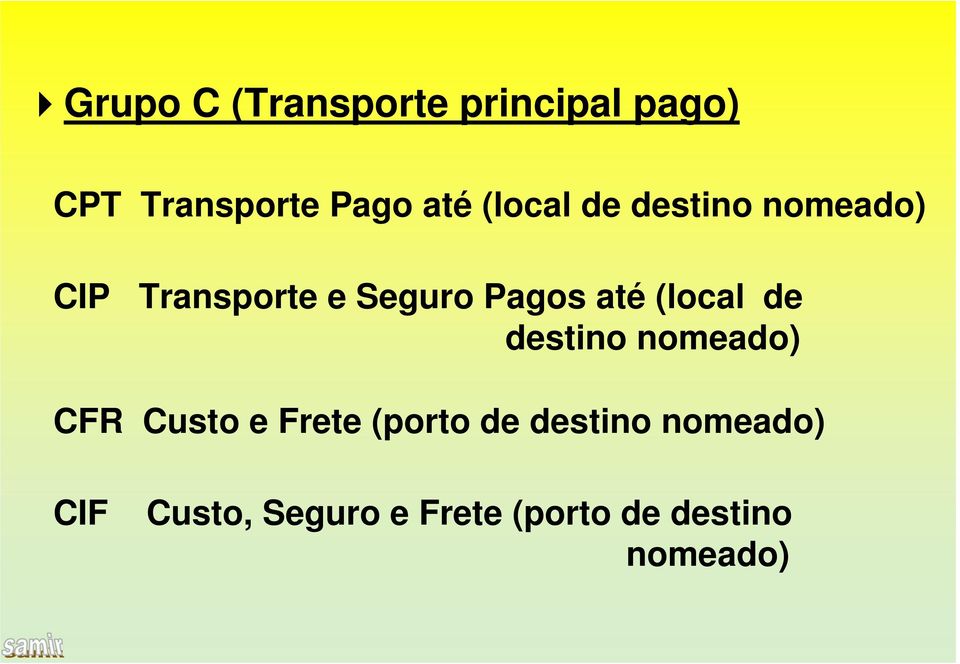 (local de destino nomeado) CFR Custo e Frete (porto de