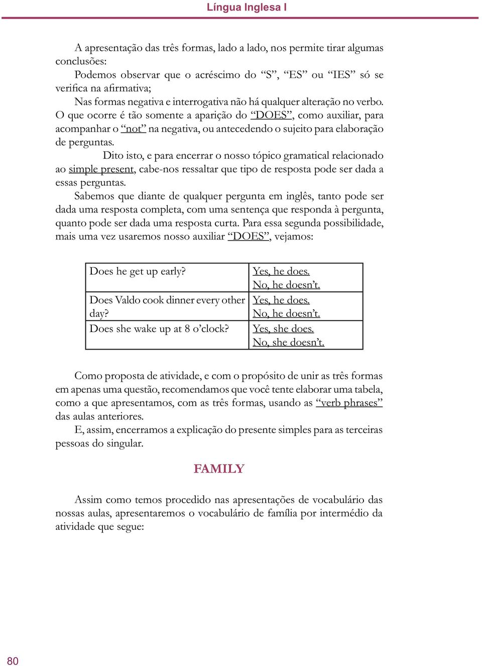 O que ocorre é tão somente a aparição do DOES, como auxiliar, para acompanhar o not na negativa, ou antecedendo o sujeito para elaboração de perguntas.