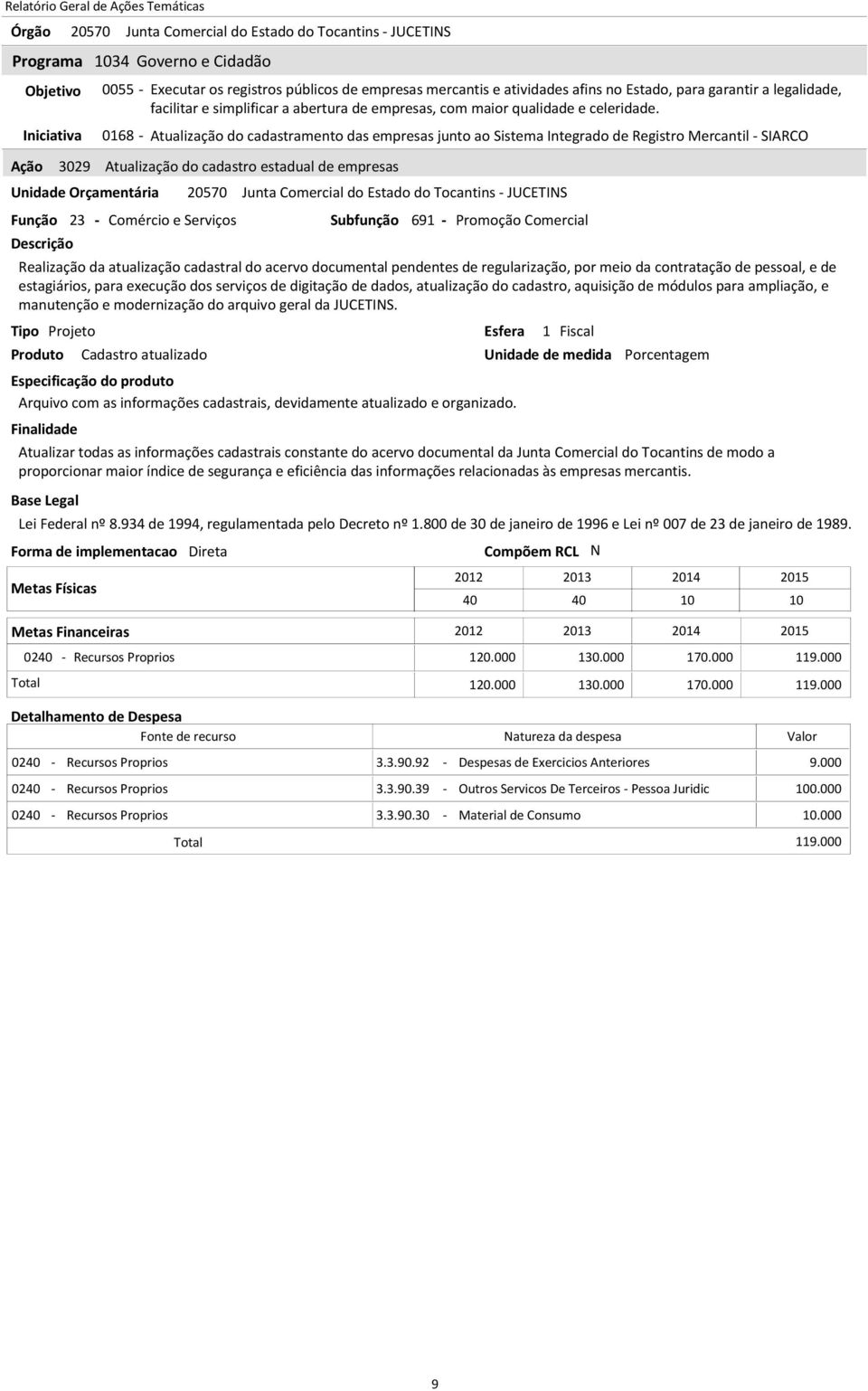 modernização do arquivo geral da JUCETIS. Cadastro atualizado Arquivo com as informações cadastrais, devidamente atualizado e organizado.