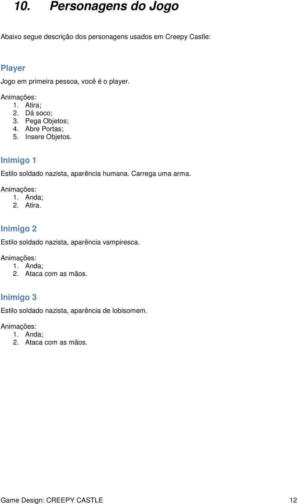 Carrega uma arma. Animações: 1. Anda; 2. Atira. Inimigo 2 Estilo soldado nazista, aparência vampiresca. Animações: 1. Anda; 2. Ataca com as mãos.