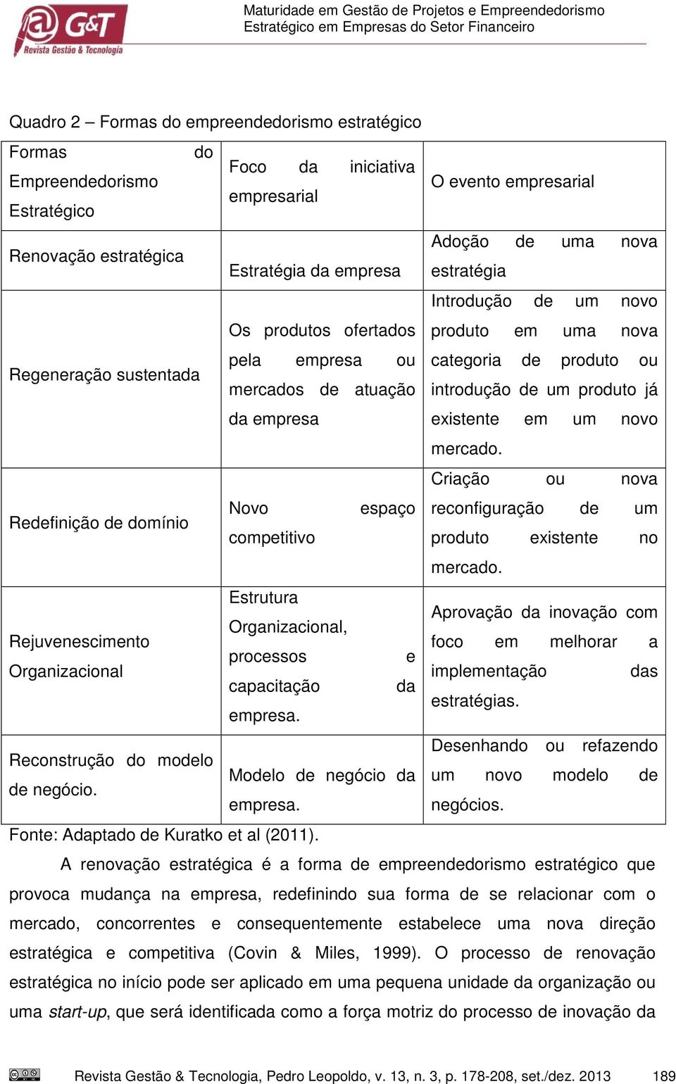 Foco da iniciativa empresarial O evento empresarial Adoção de uma nova Estratégia da empresa estratégia Introdução de um novo Os produtos ofertados produto em uma nova pela empresa ou categoria de