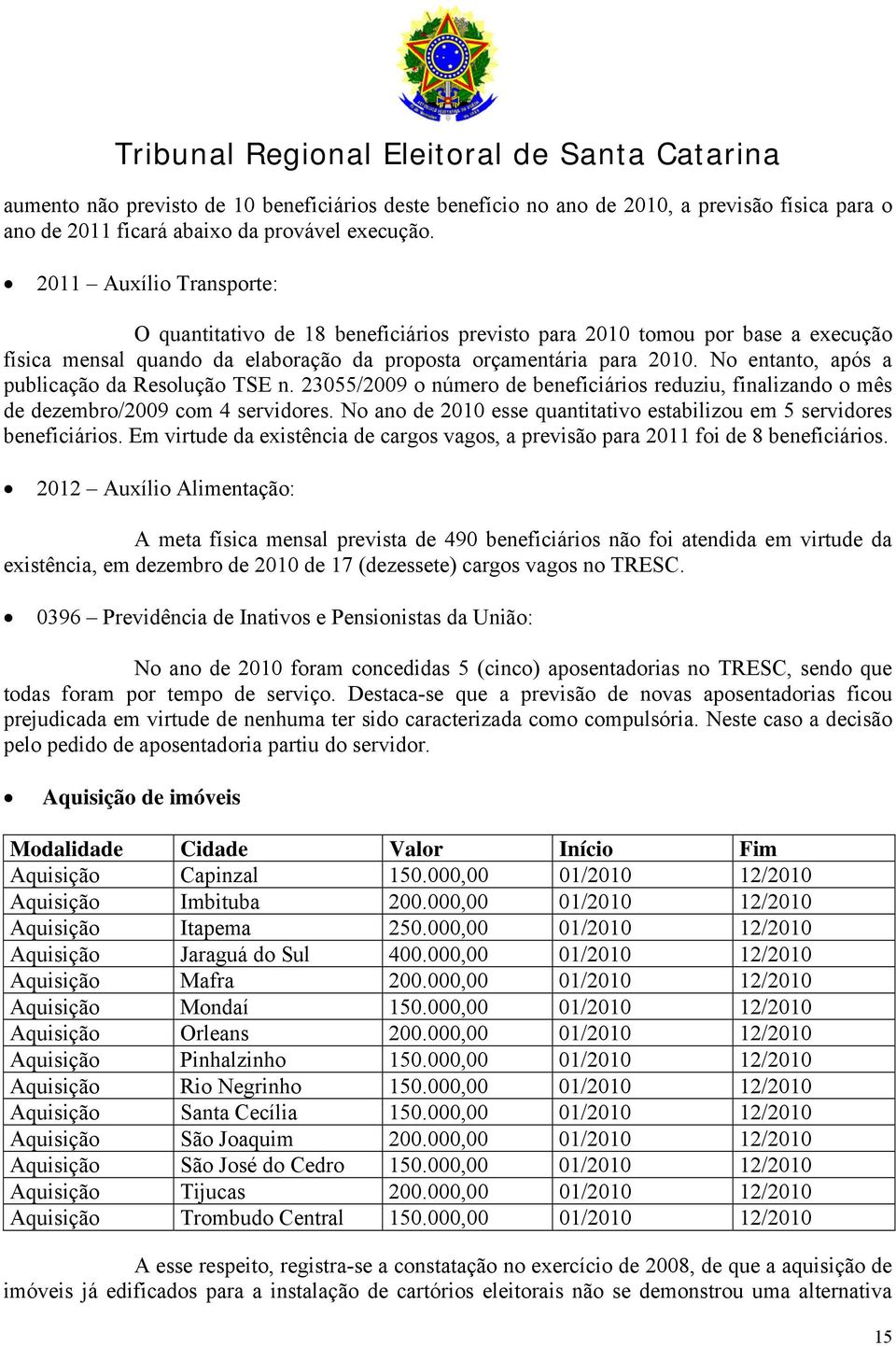 No entanto, após a publicação da Resolução TSE n. 23055/2009 o número de beneficiários reduziu, finalizando o mês de dezembro/2009 com 4 servidores.