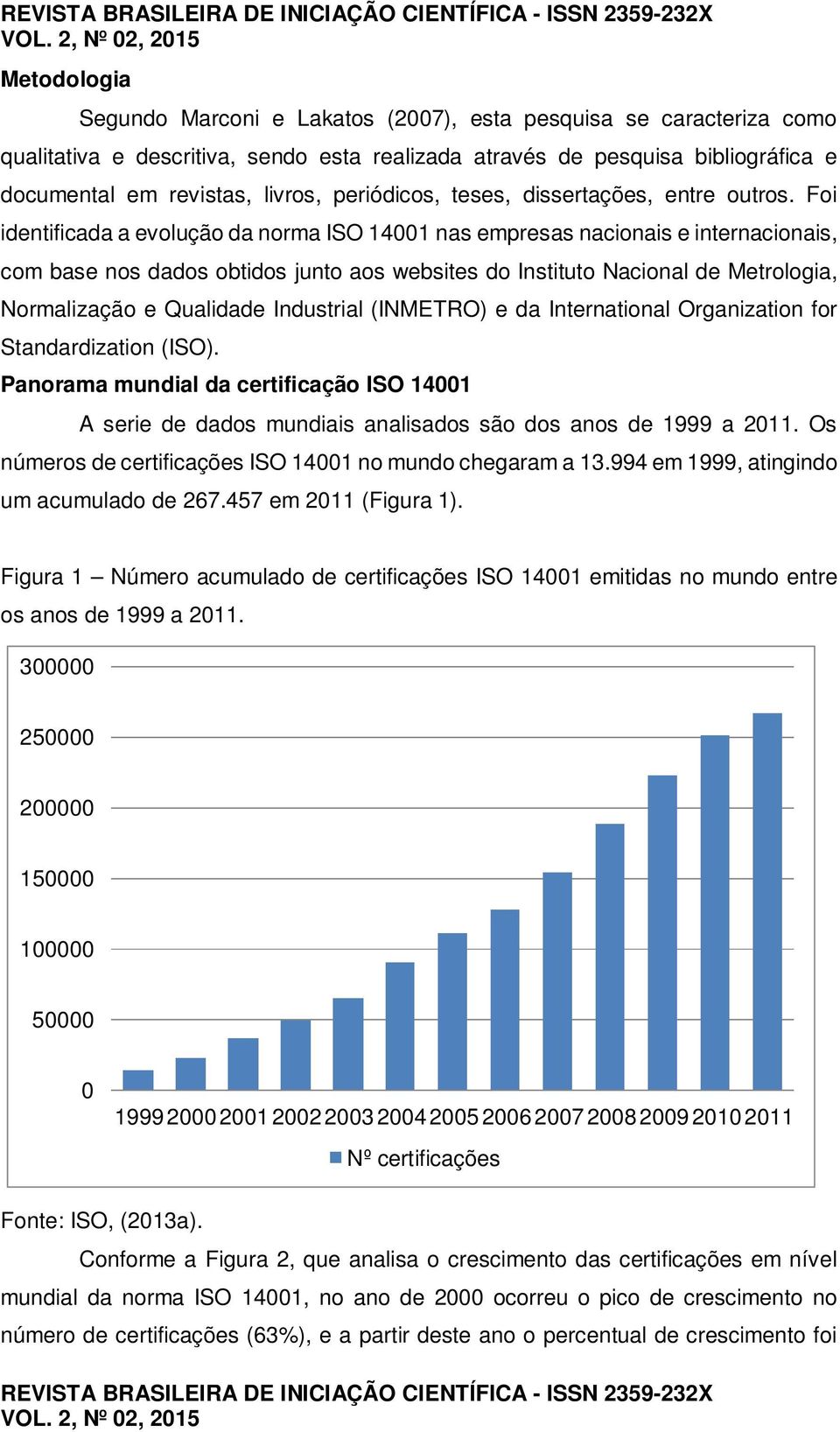 Foi identificada a evolução da norma ISO 14001 nas empresas nacionais e internacionais, com base nos dados obtidos junto aos websites do Instituto Nacional de Metrologia, Normalização e Qualidade