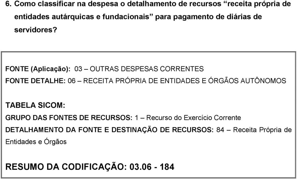 FONTE (Aplicação): 03 OUTRAS DESPESAS CORRENTES FONTE DETALHE: 06 RECEITA PRÓPRIA DE ENTIDADES E