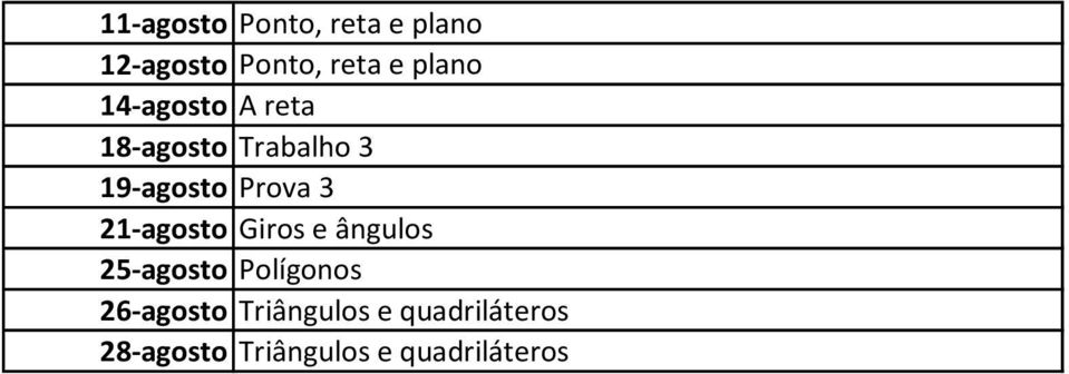 Prova 3 21-agosto Giros e ângulos 25-agosto Polígonos