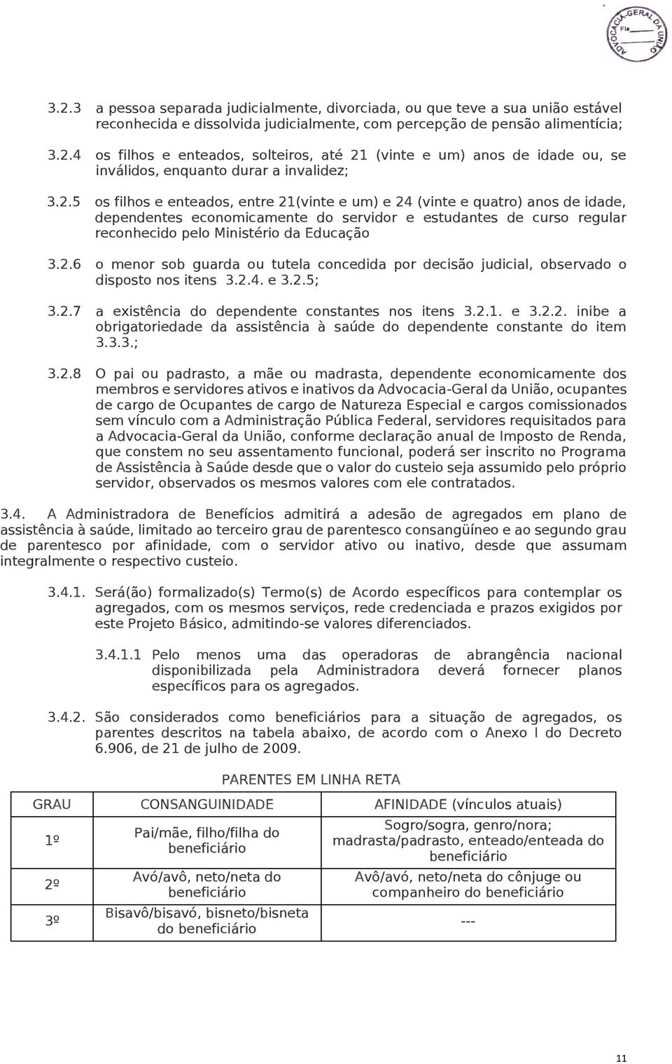 2.4. e 3.2.5; 3.2.7 a existência do dependente constantes nos itens 3.2.1. e 3.2.2. inibe a obrigatoriedade da assistência à saúde do dependente constante do item 3.3.3.; 3.2.8 O pai ou padrasto, a