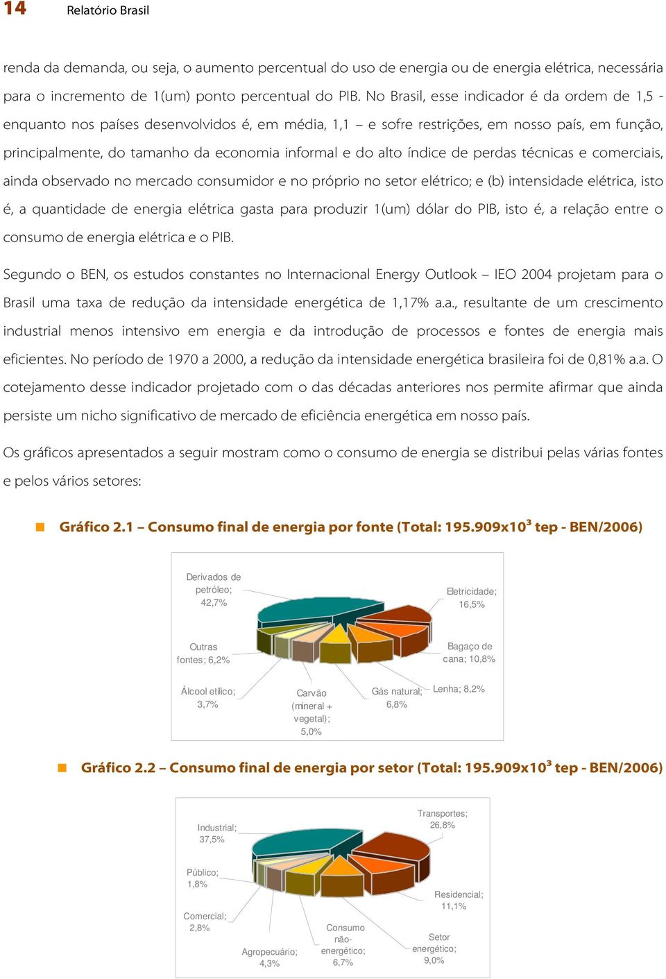 alto índice de perdas técnicas e comerciais, ainda observado no mercado consumidor e no próprio no setor elétrico; e (b) intensidade elétrica, isto é, a quantidade de energia elétrica gasta para