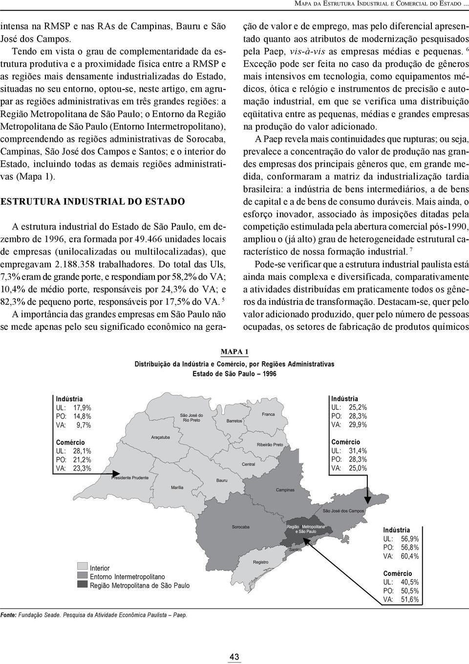 artigo, em agrupar as regiões administrativas em três grandes regiões: a Região Metropolitana de São Paulo; o Entorno da Região Metropolitana de São Paulo (Entorno Intermetropolitano), compreendendo