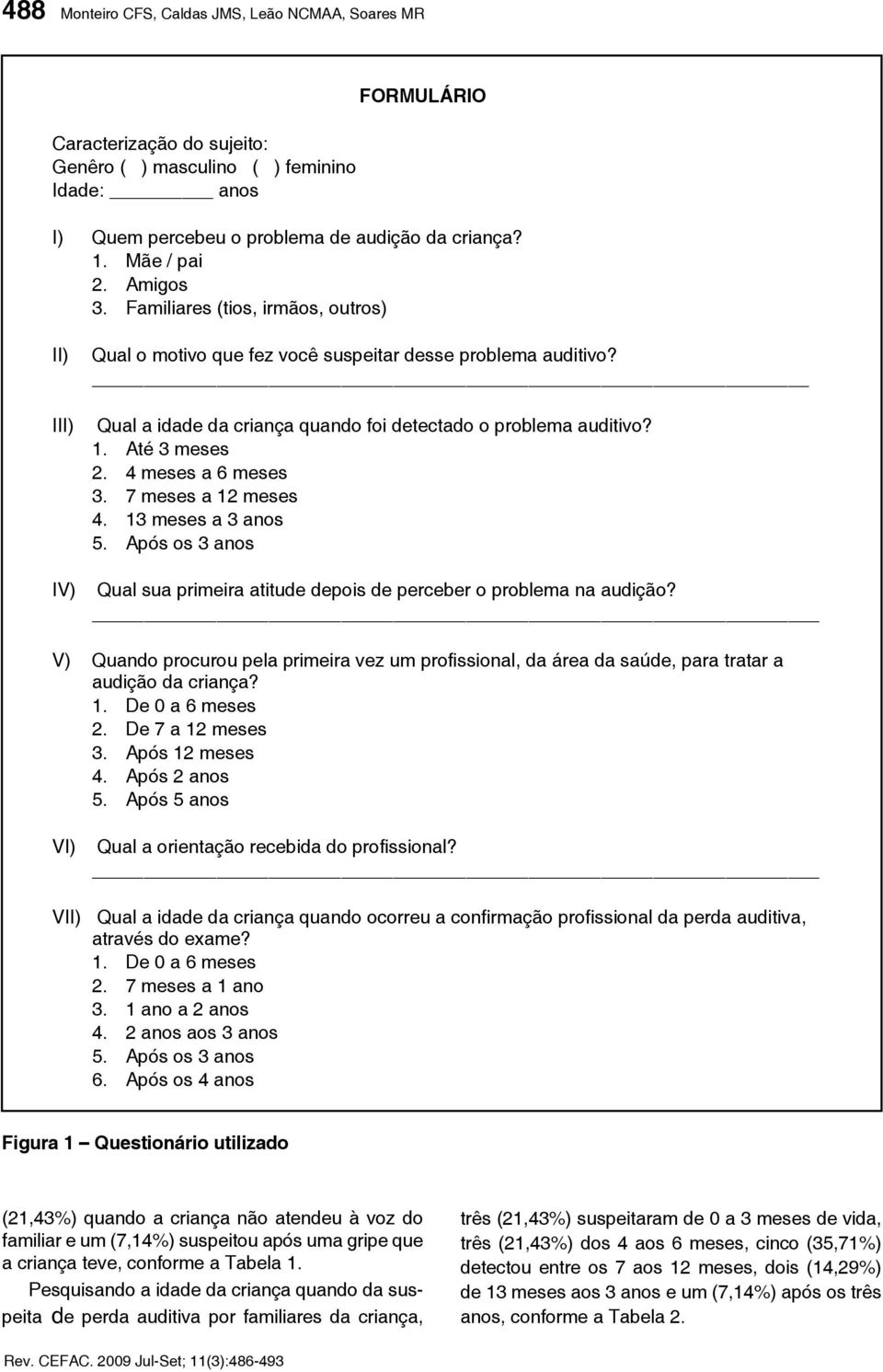 Até 3 meses 2. 4 meses a 6 meses 3. 7 meses a 12 meses 4. 13 meses a 3 anos 5. Após os 3 anos Qual sua primeira atitude depois de perceber o problema na audição?