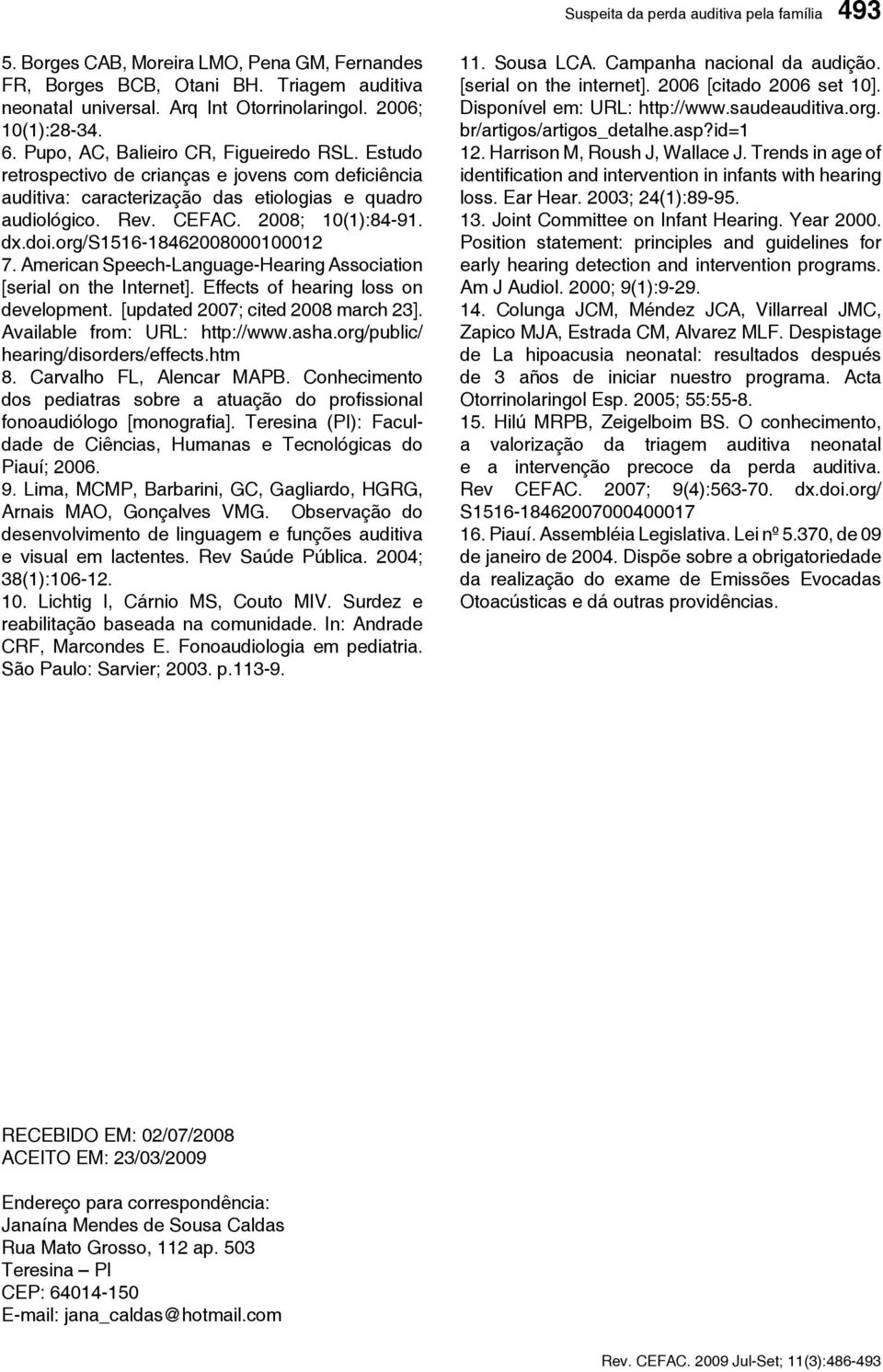 org/s1516-18462008000100012 7. American Speech-Language-Hearing Association [serial on the Internet]. Effects of hearing loss on development. [updated 2007; cited 2008 march 23].