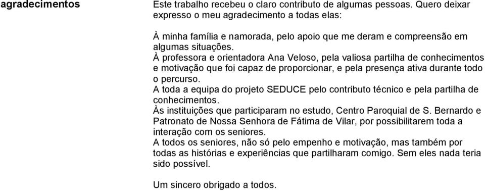 À professora e orientadora Ana Veloso, pela valiosa partilha de conhecimentos e motivação que foi capaz de proporcionar, e pela presença ativa durante todo o percurso.