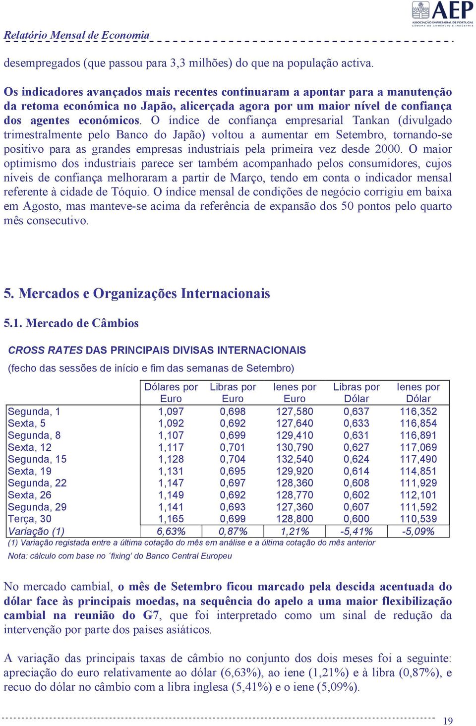 O índice de confiança empresarial Tankan (divulgado trimestralmente pelo Banco do Japão) voltou a aumentar em Setembro, tornando-se positivo para as grandes empresas industriais pela primeira vez