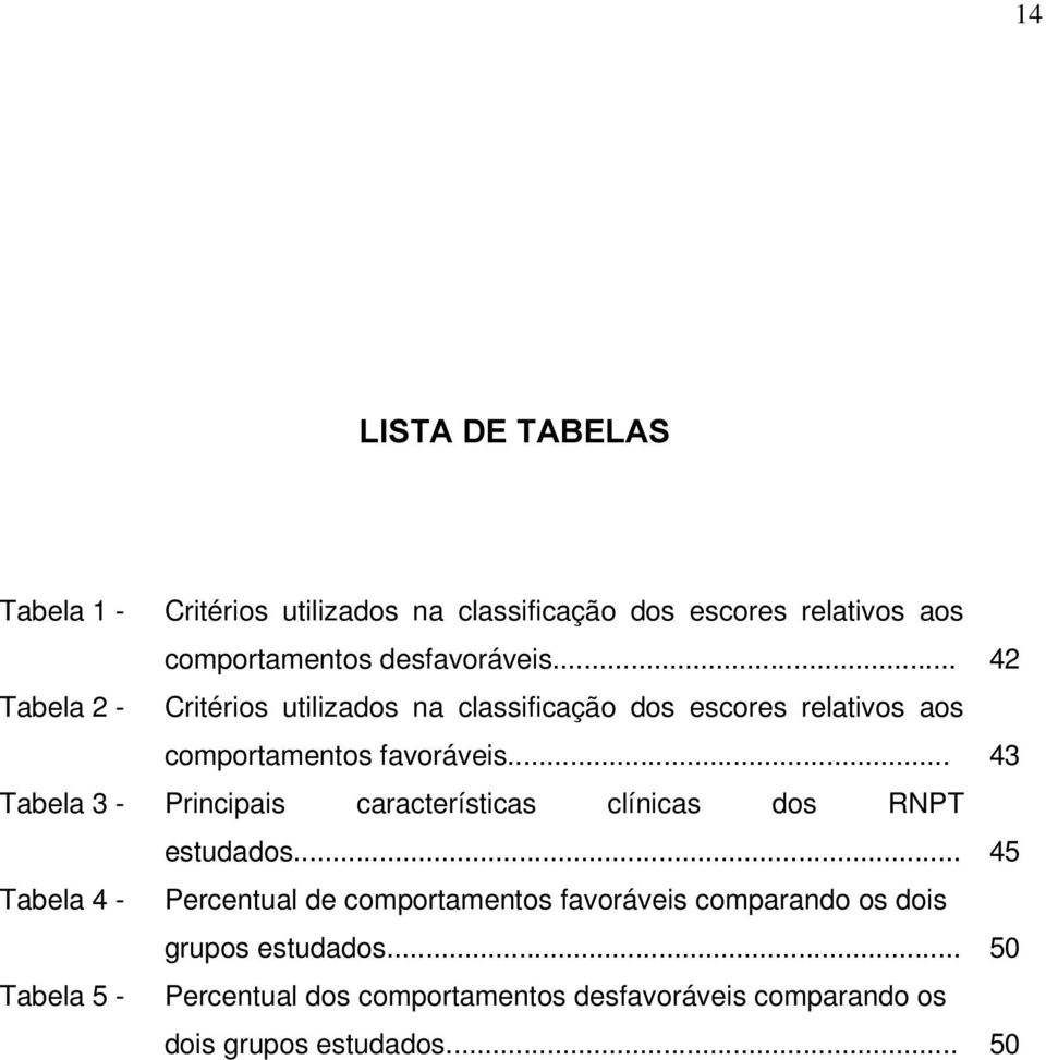 .. 43 Tabela 3 - Principais características clínicas dos RNPT estudados.