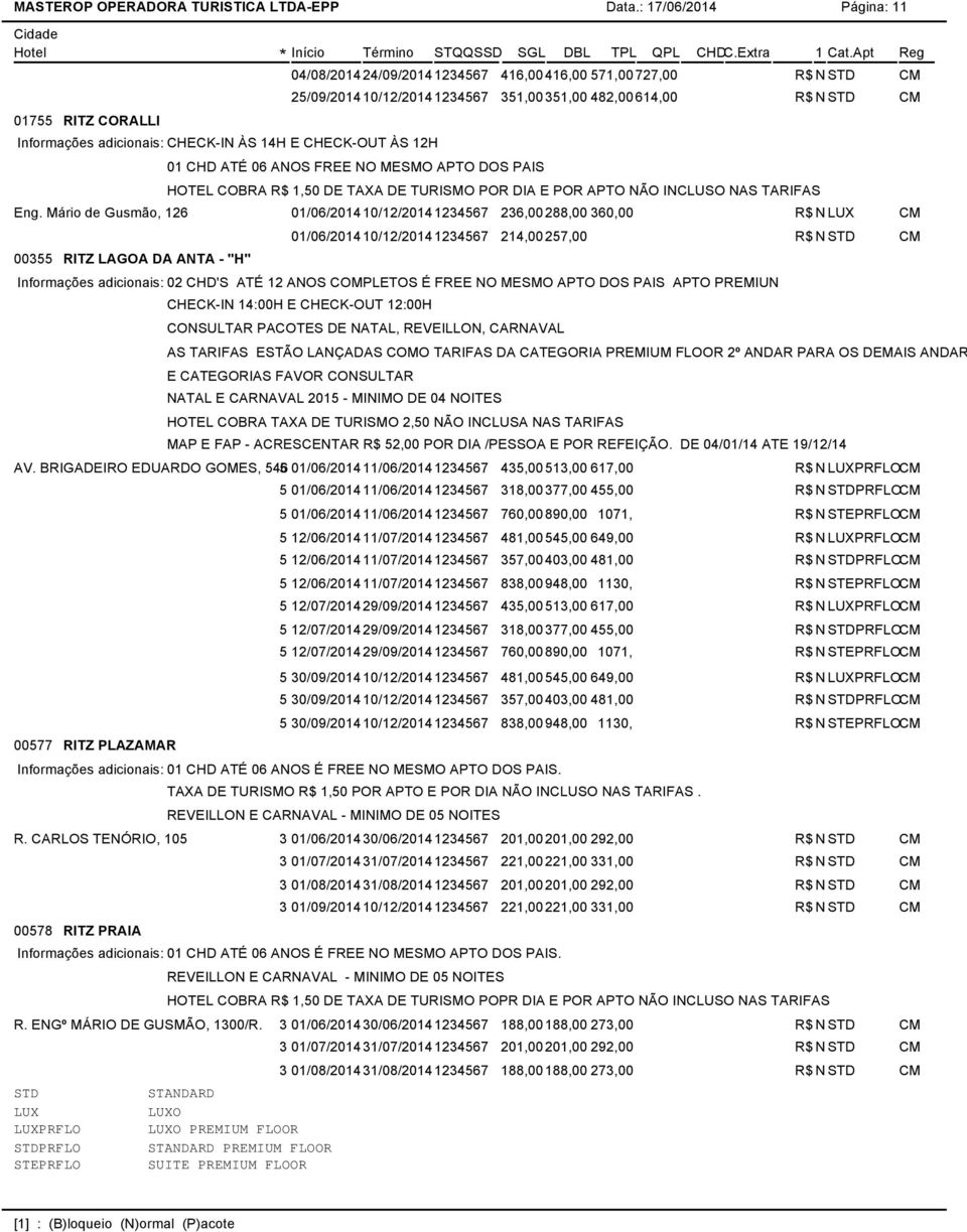 CHECK-OUT ÀS 12H 01 CHD ATÉ 06 ANOS FREE NO MESMO APTO DOS PAIS HOTEL COBRA R$ 1,50 DE TAXA DE TURISMO POR DIA E POR APTO NÃO INCLUSO NAS TARIFAS Eng.