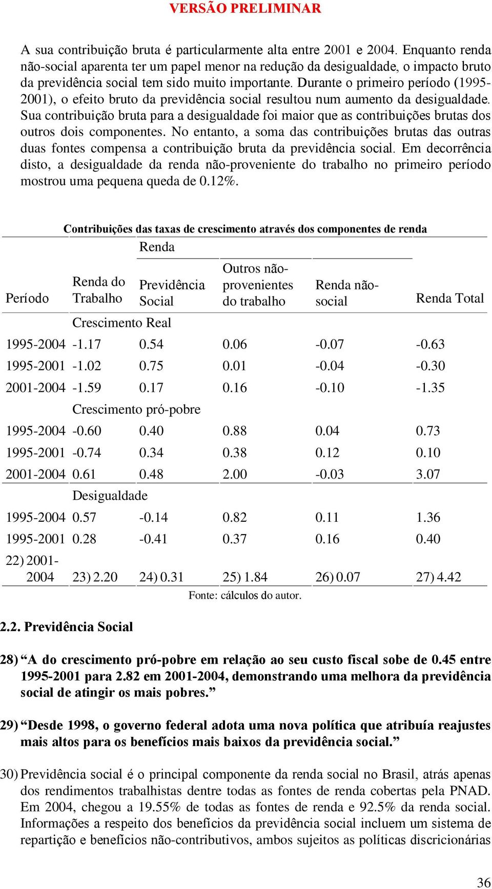 Durante o primeiro período (1995-2001), o efeito bruto da previdência social resultou num aumento da desigualdade.