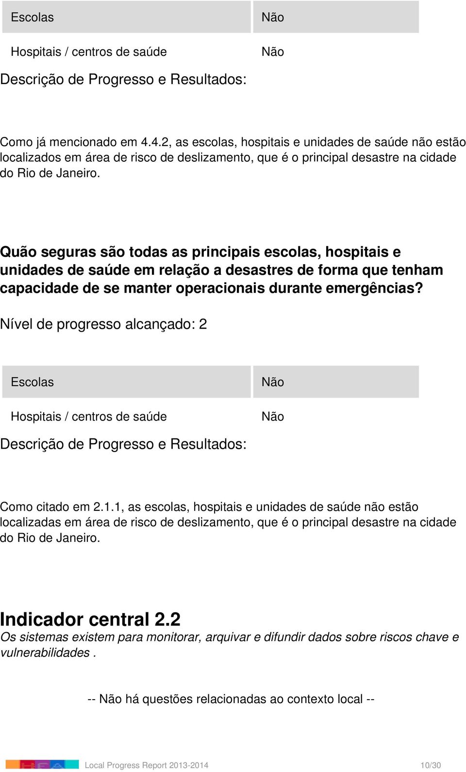 Quão seguras são todas as principais escolas, hospitais e unidades de saúde em relação a desastres de forma que tenham capacidade de se manter operacionais durante emergências?