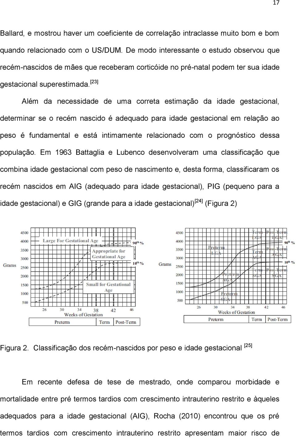 [23] Além da necessidade de uma correta estimação da idade gestacional, determinar se o recém nascido é adequado para idade gestacional em relação ao peso é fundamental e está intimamente relacionado