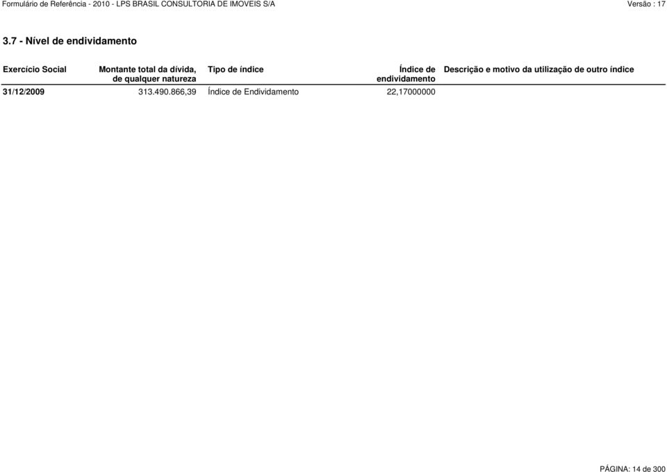 endividamento 31/12/2009 313.490.