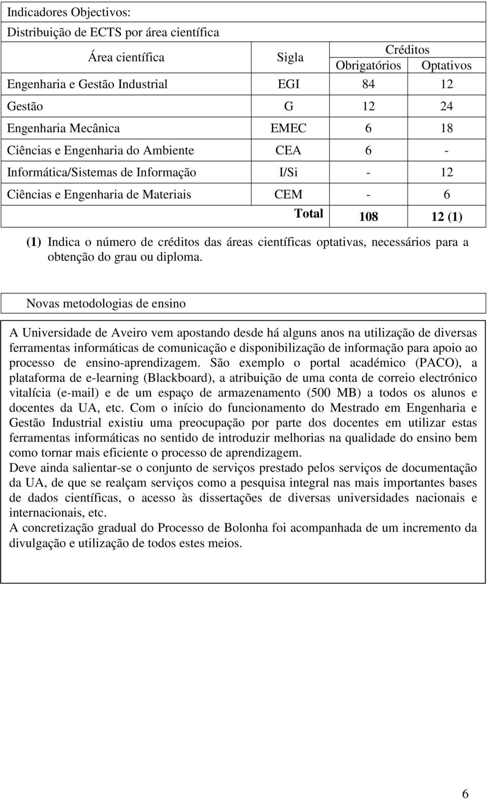 científicas optativas, necessários para a obtenção do grau ou diploma.