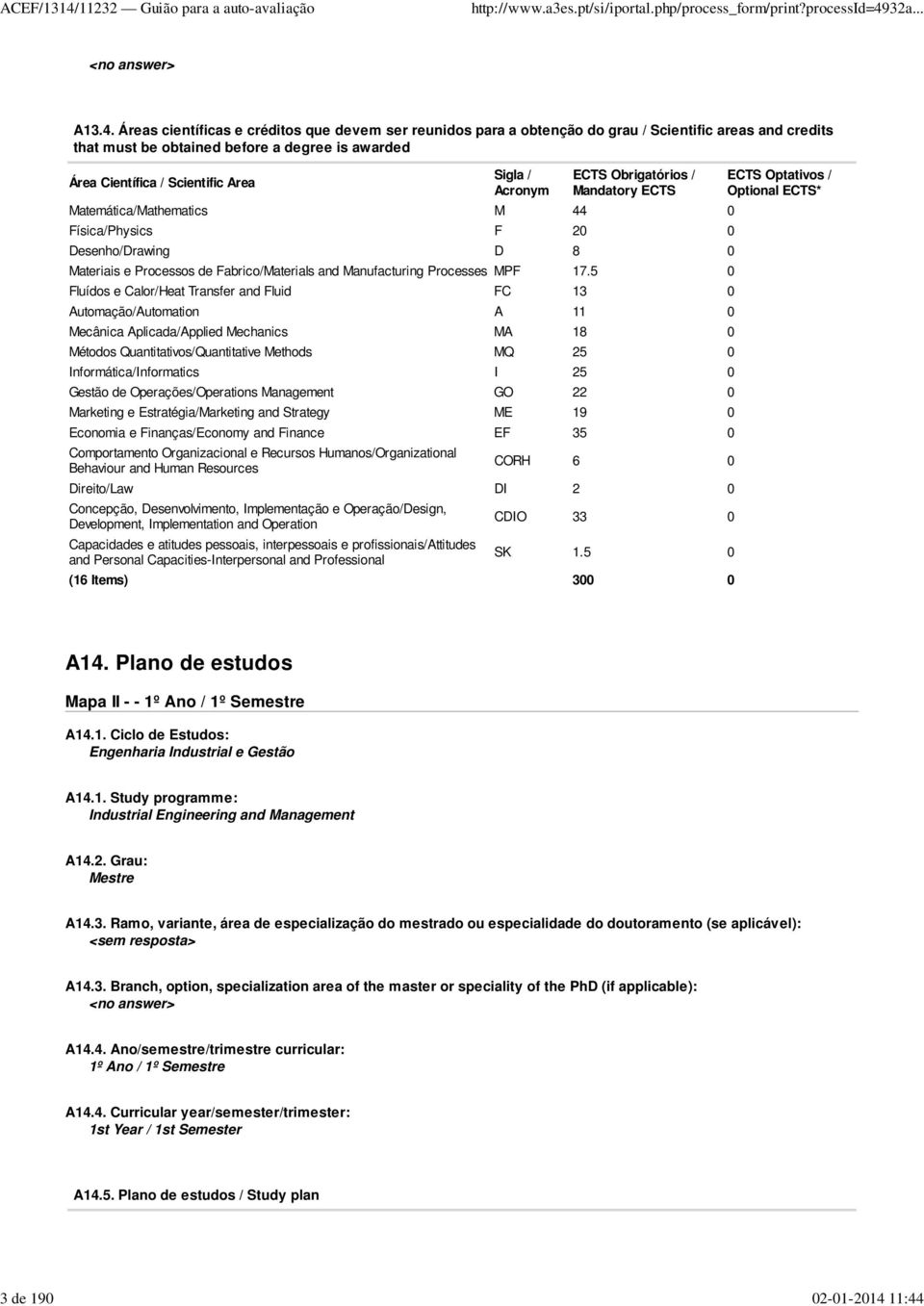 Scientific Area Sigla / Acronym ECTS Obrigatórios / Mandatory ECTS Matemática/Mathematics M 44 0 Física/Physics F 20 0 Desenho/Drawing D 8 0 Materiais e Processos de Fabrico/Materials and