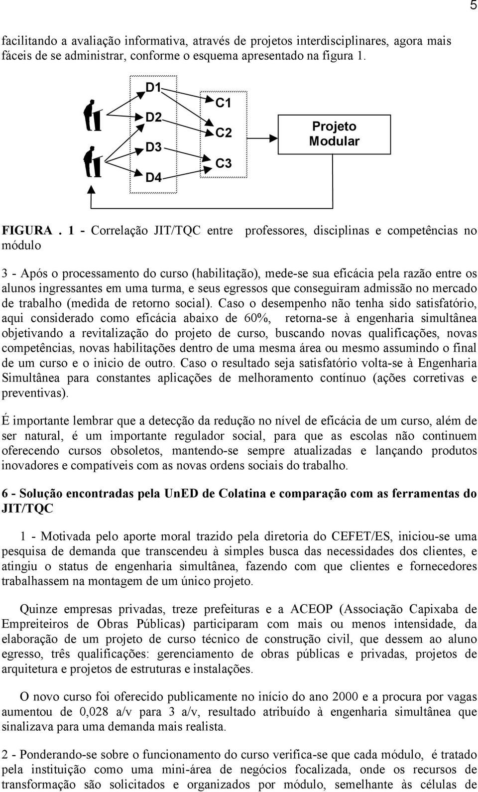 1 - Correlação JIT/TQC entre professores, disciplinas e competências no módulo 3 - Após o processamento do curso (habilitação), mede-se sua eficácia pela razão entre os alunos ingressantes em uma