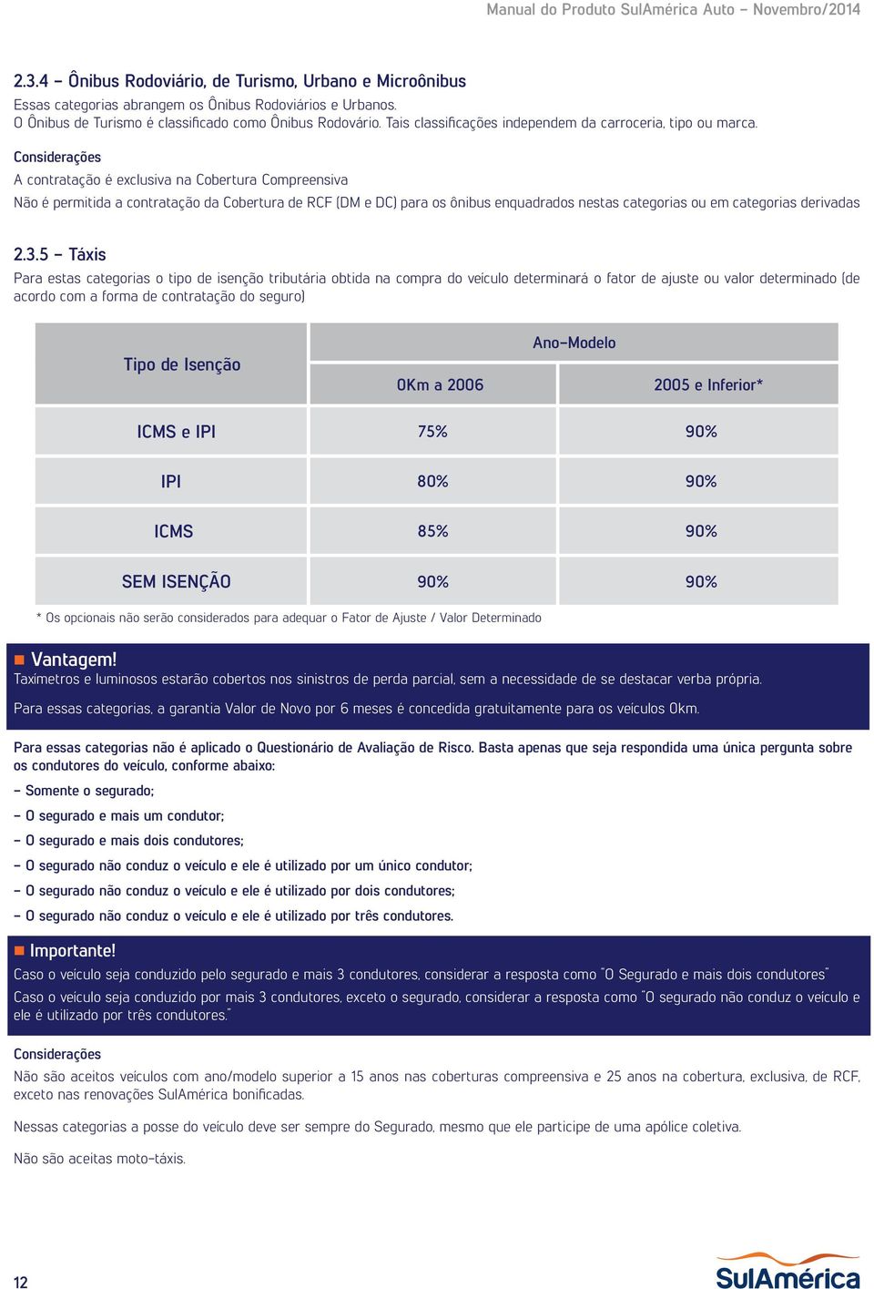 A contratação é exclusiva na Cobertura Compreensiva Não é permitida a contratação da Cobertura de RCF (DM e DC) para os ônibus enquadrados nestas categorias ou em categorias derivadas 2.3.