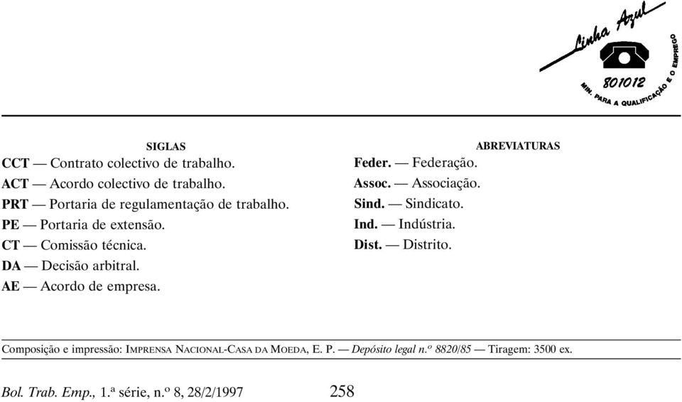 AE Acordo de empresa. ABREVIATURAS Feder. Federação. Assoc. Associação. Sind. Sindicato. Ind. Indústria. Dist.