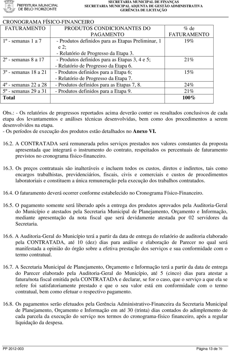 3º - semanas 8 a 2 - Produtos definidos para a Etapa 6; 5% - Relatório de Progresso da Etapa 7. 4º - semanas 22 a 28 - Produtos definidos para as Etapas 7, 8.