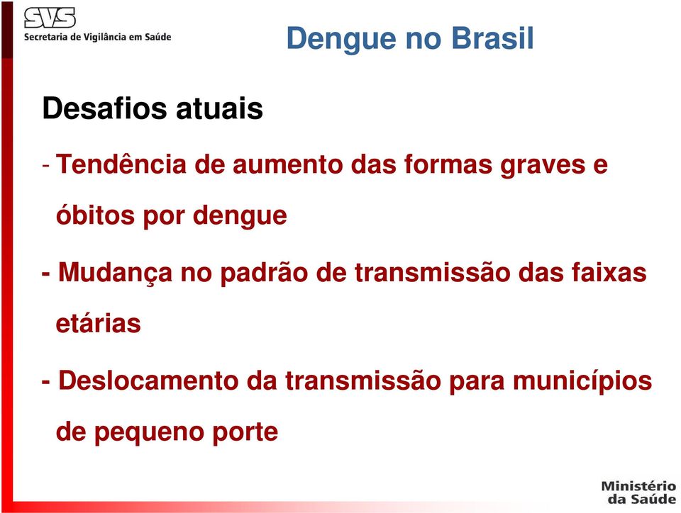 Mudança no padrão de transmissão das faixas etárias