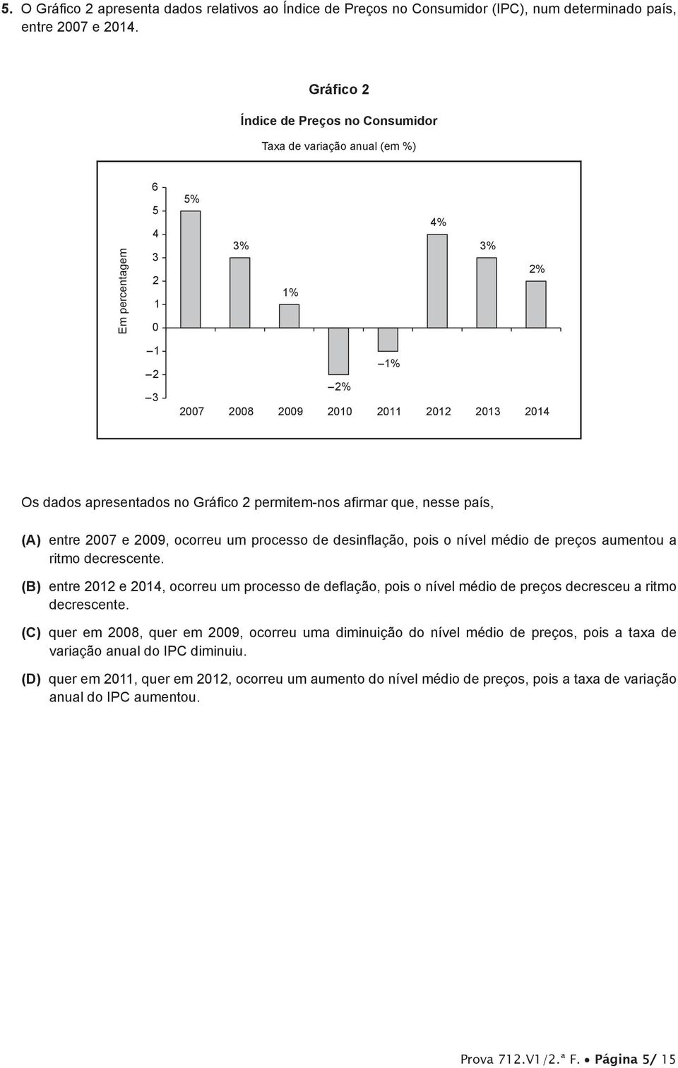 Gráfico 2 permitem-nos afirmar que, nesse país, (A) entre 2007 e 2009, ocorreu um processo de desinflação, pois o nível médio de preços aumentou a ritmo decrescente.