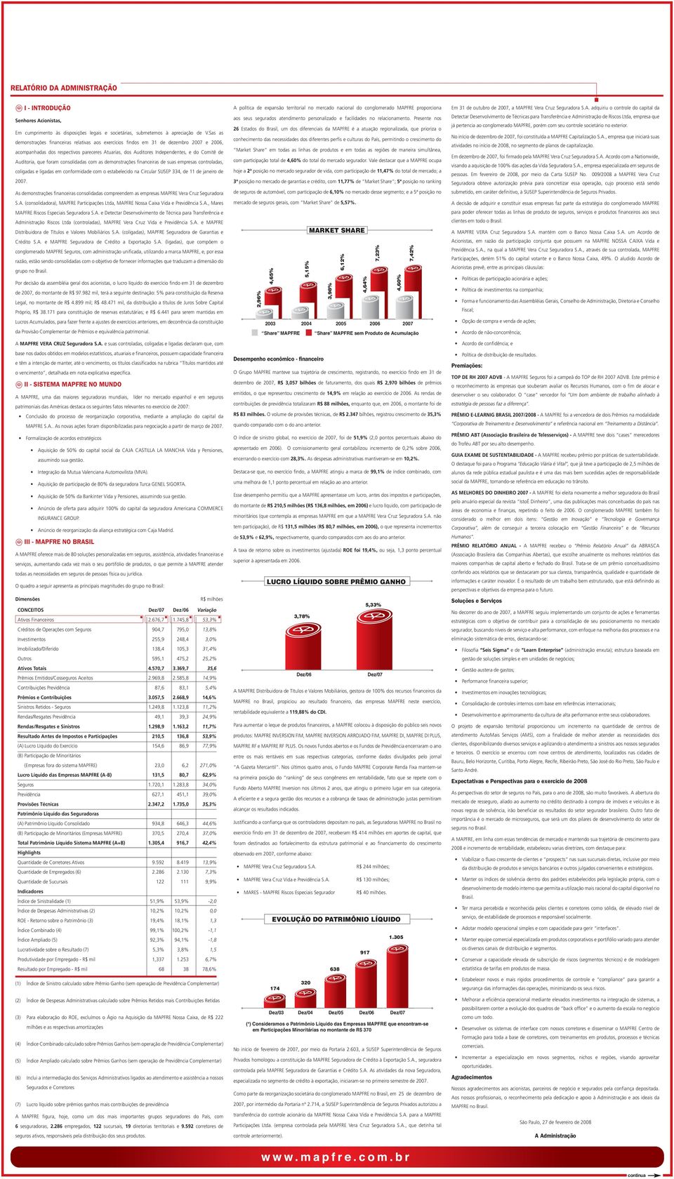 que foram consolidadas com as demonstrações financeiras de suas empresas controladas, coligadas e ligadas em conformidade com o estabelecido na Circular SUSEP 334, de 11 de janeiro de 2007.