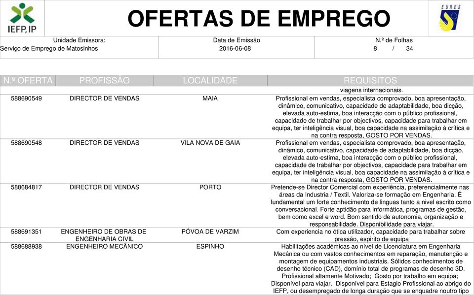 Profissional em vendas, especialista comprovado, boa apresentação, dinâmico, comunicativo, capacidade de adaptabilidade, boa dicção, elevada auto-estima, boa interacção com o público profissional,