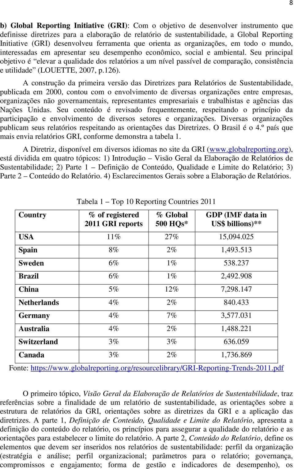 Seu principal objetivo é elevar a qualidade dos relatórios a um nível passível de comparação, consistência e utilidade (LOUETTE, 2007, p.126).