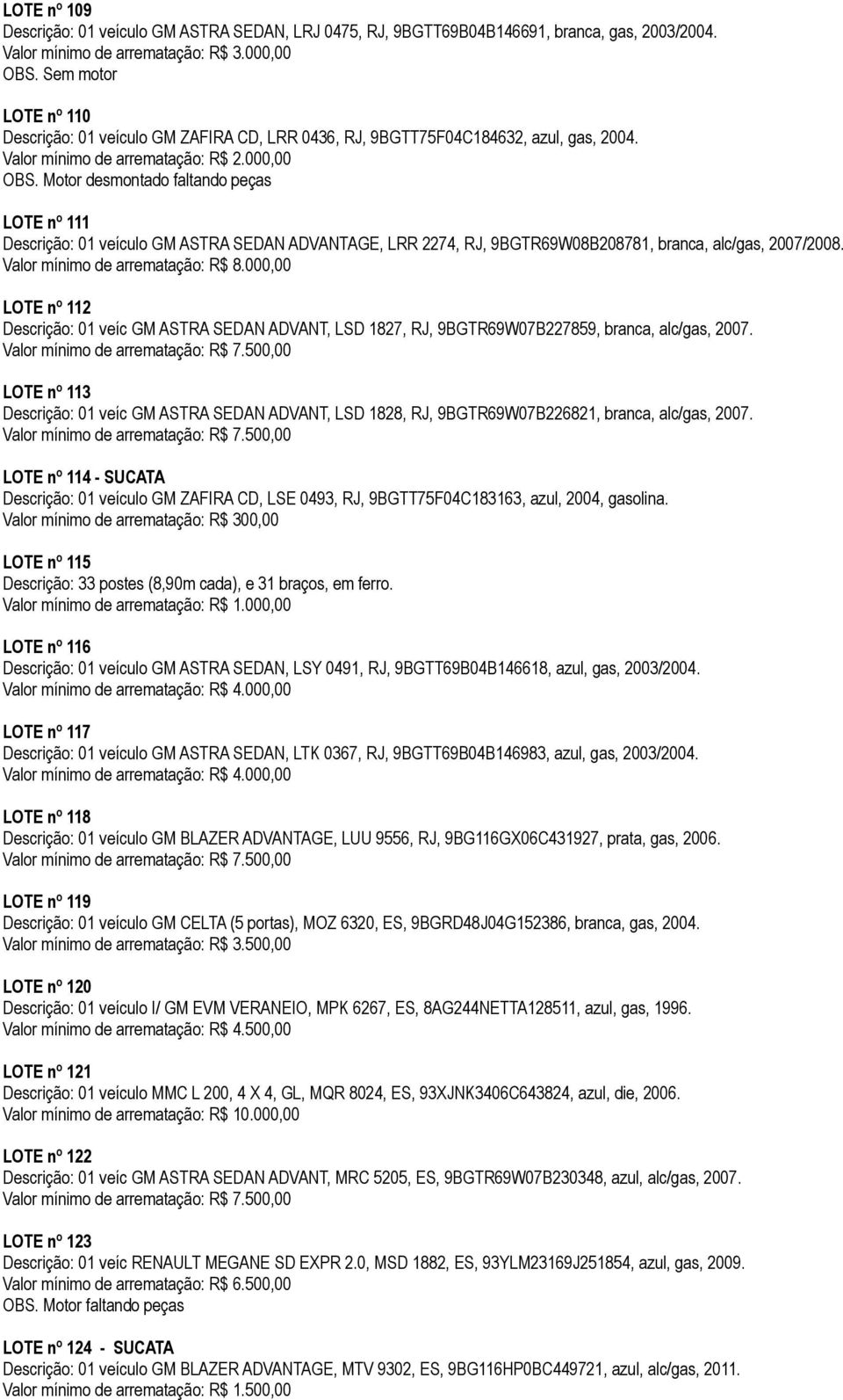 Motor desmontado faltando peças LOTE nº 111 Descrição: 01 veículo GM ASTRA SEDAN ADVANTAGE, LRR 2274, RJ, 9BGTR69W08B208781, branca, alc/gas, 2007/2008.