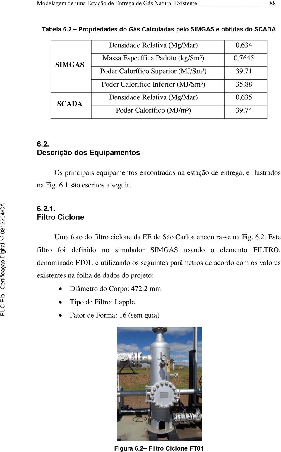 Calorífico Inferior (MJ/Sm³) 35,88 Densidade Relativa (Mg/Mar) 0,635 Poder Calorífico (MJ/m³) 39,74 6.2.