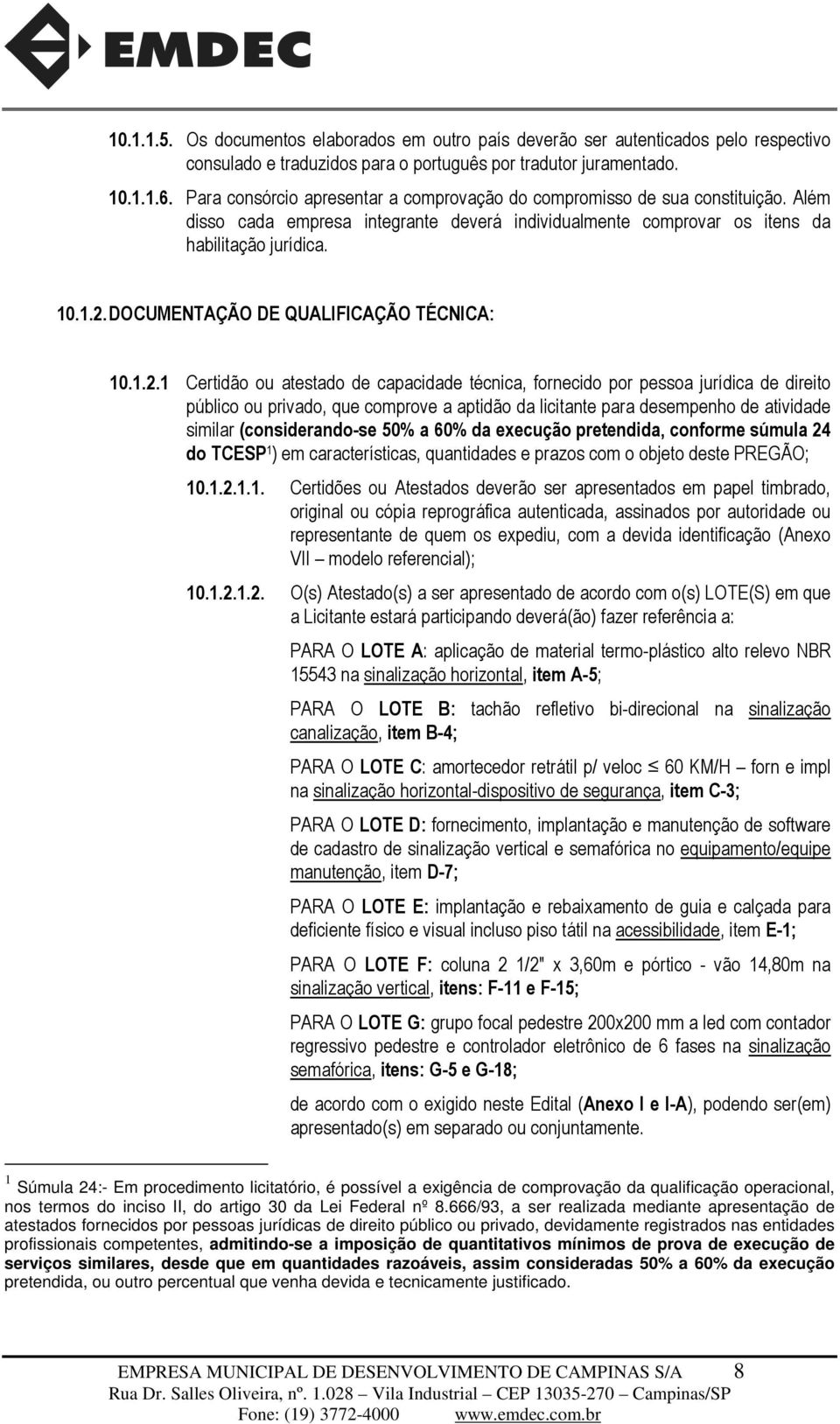 DOCUMENTAÇÃO DE QUALIFICAÇÃO TÉCNICA: 10.1.2.