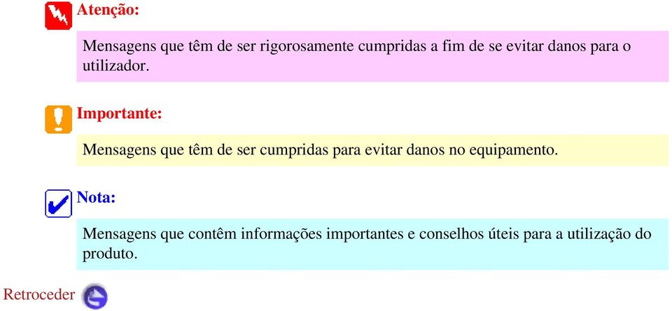 Importante: Mensagens que têm de ser cumpridas para evitar danos no