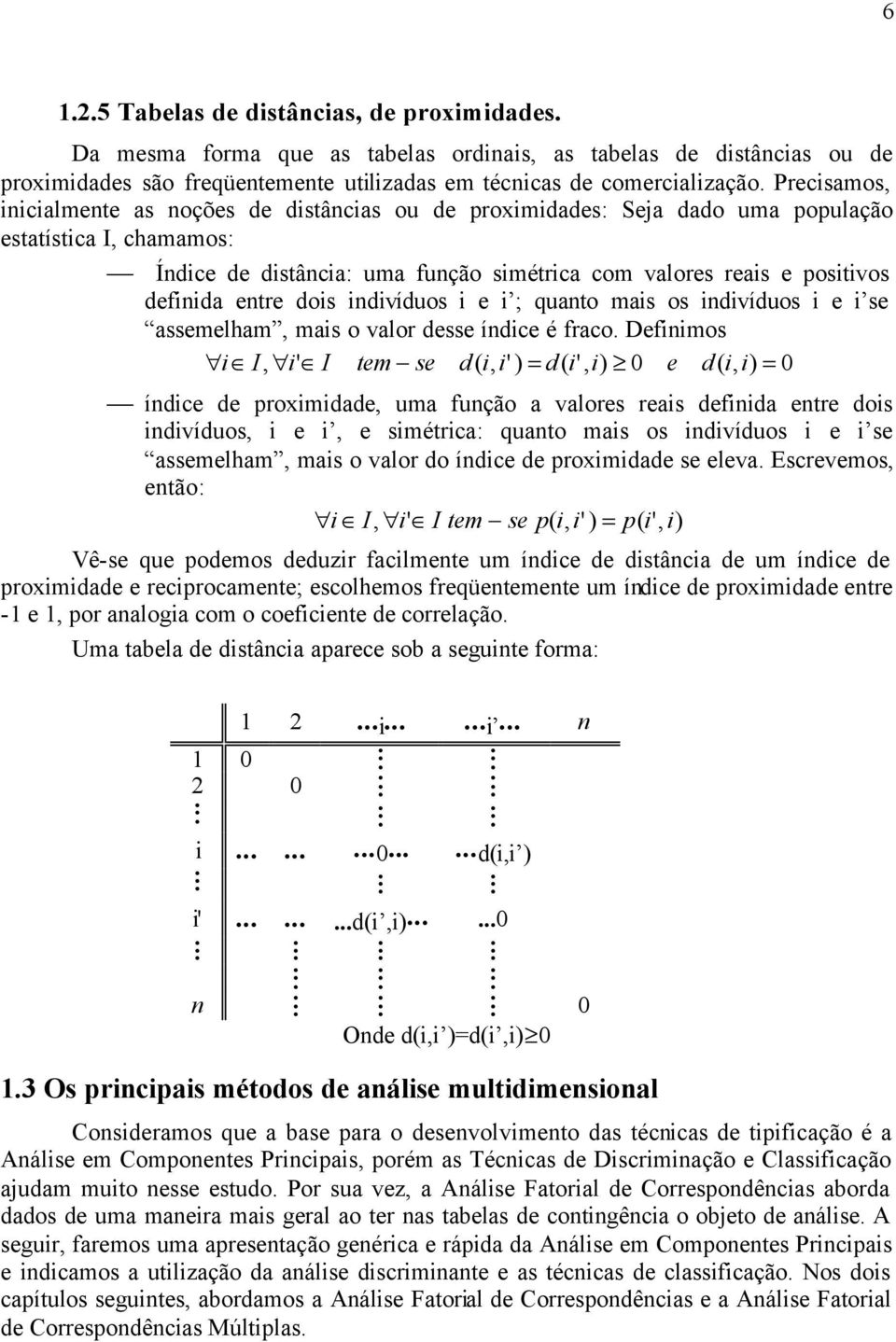 mas o valor desse ídce é fraco Defmos I, I tem se d(, ) d(, ) 0 e d(, ) 0 ídce de proxmdade, uma fução a valores reas defda etre dos dvíduos, e, e smétrca: quato mas os dvíduos e se assemelham, mas o