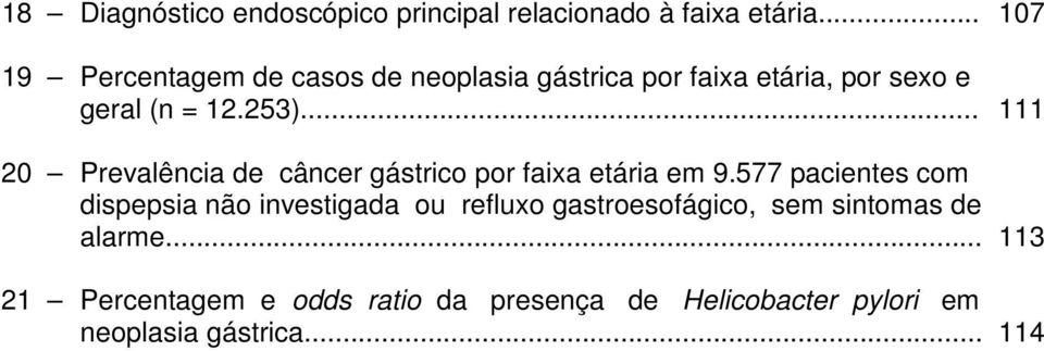 .. 111 20 Prevalência de câncer gástrico por faixa etária em 9.