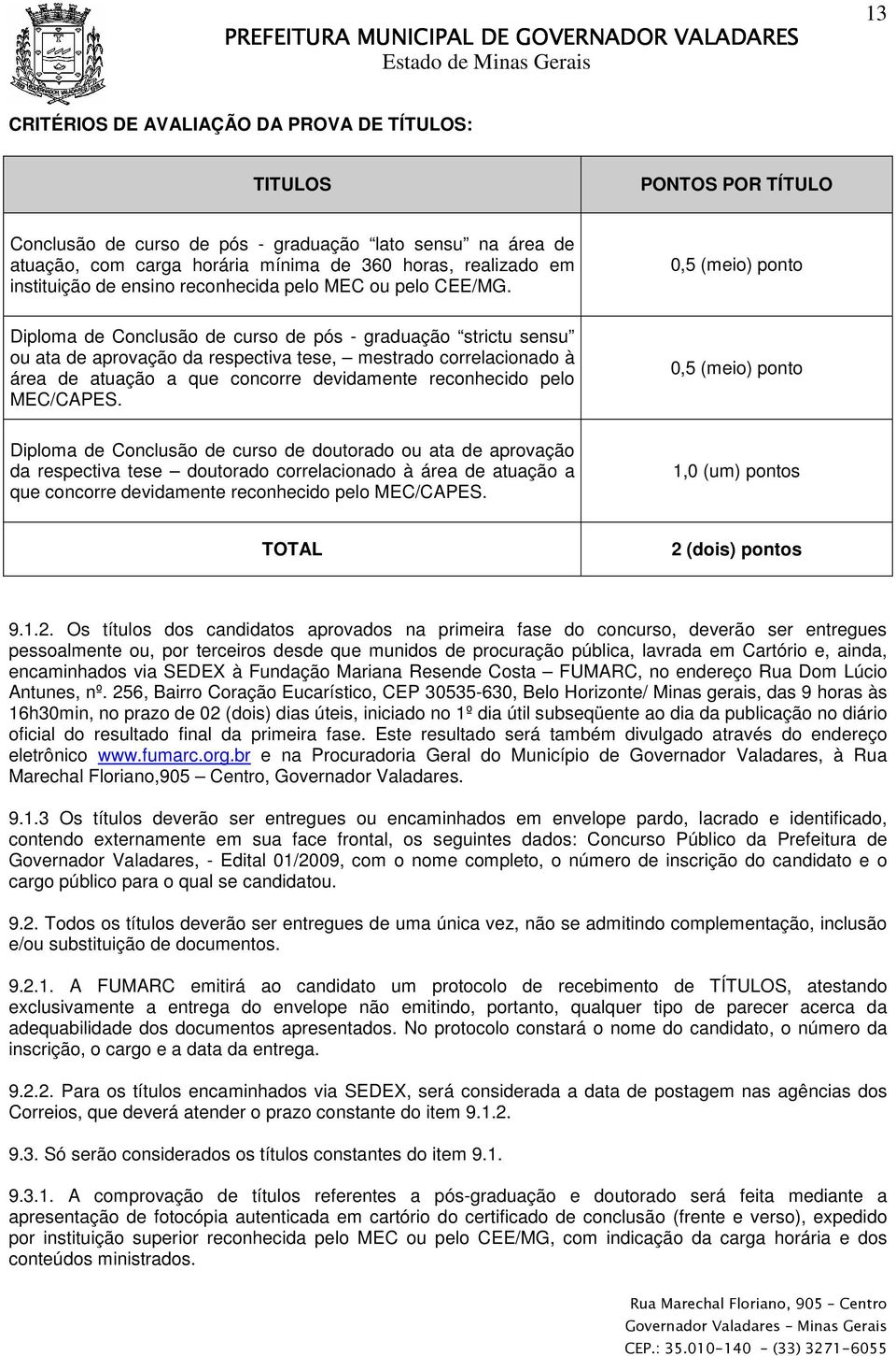 0,5 (meio) ponto Diploma de Conclusão de curso de pós - graduação strictu sensu ou ata de aprovação da respectiva tese, mestrado correlacionado à área de atuação a que concorre devidamente