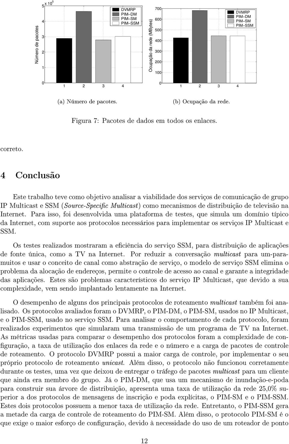 Conclusão Este trabalho teve como objetivo analisar a viabilidade dos serviços de comunicação de grupo IP Multicast e SSM (Source-Specic Multicast) como mecanismos de distribuição de televisão na